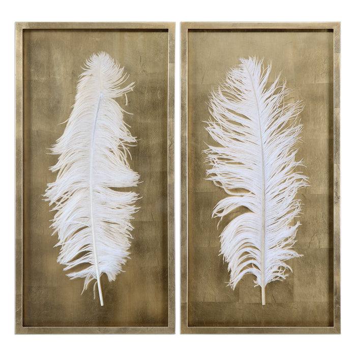 WHITE FEATHERS SHADOW BOXES, S/2 DECOR