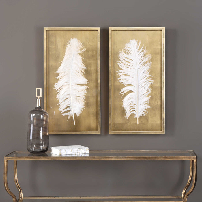 WHITE FEATHERS SHADOW BOXES, S/2 DECOR