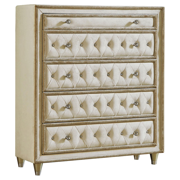 Antonella 5-drawer Upholstered Chest Ivory and Camel image