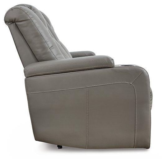 Mancin Reclining Sofa with Drop Down Table - Yulissa Home Furnishings (NJ)