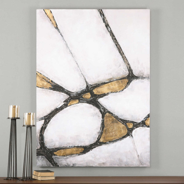 ABSTRACT IN GOLD AND BLACK HAND PAINTED CANVAS