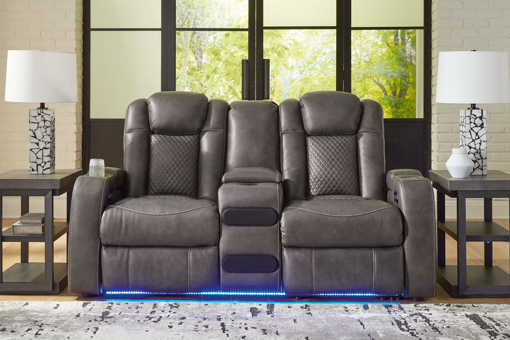 Fyne-Dyme Power Reclining Loveseat with Console - Yulissa Home Furnishings (NJ)