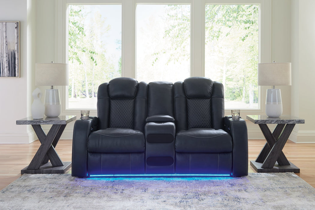 Fyne-Dyme Power Reclining Loveseat with Console - Yulissa Home Furnishings (NJ)