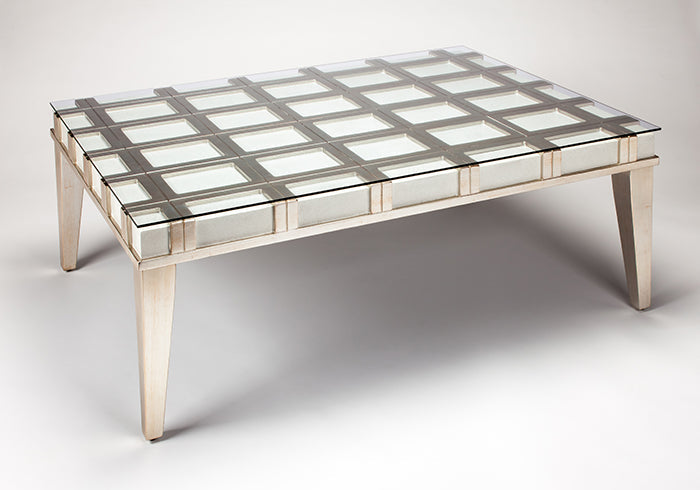 Checker Design in White Sanded and Old World Silver Occasional Table