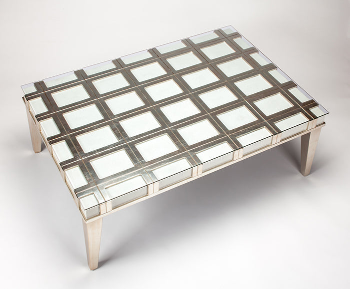 Checker Design in White Sanded and Old World Silver Occasional Table