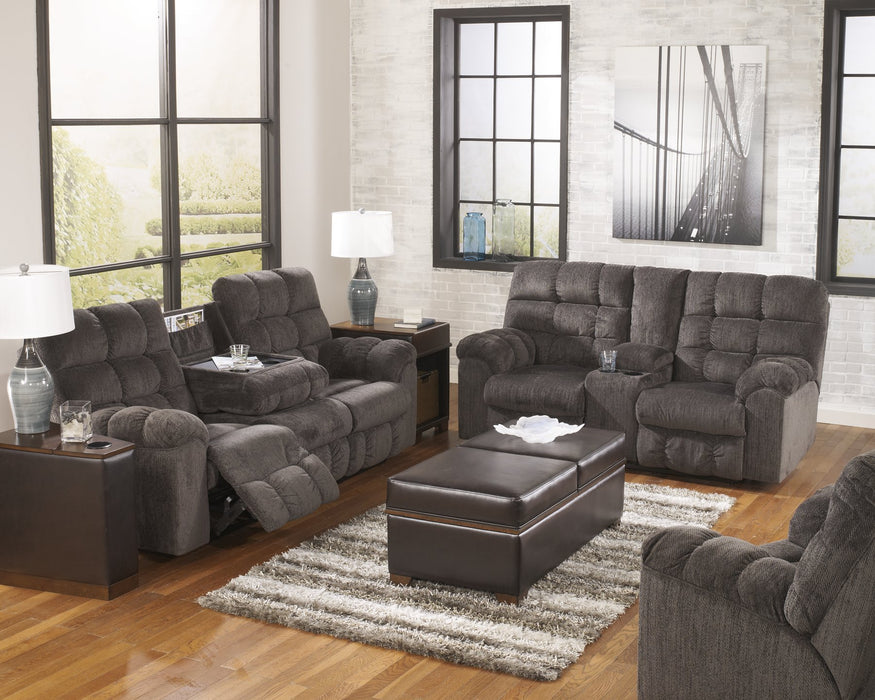 Acieona Reclining Sofa with Drop Down Table - Yulissa Home Furnishings (NJ)