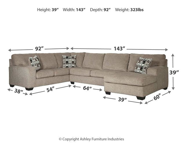 Ballinasloe 3-Piece Sectional with Chaise - Yulissa Home Furnishings (NJ)