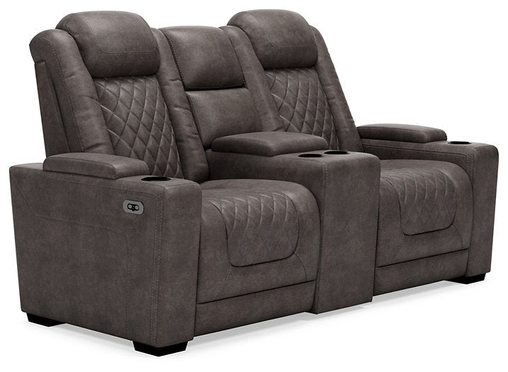 HyllMont Power Reclining Loveseat with Console - Yulissa Home Furnishings (NJ)