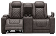 HyllMont Power Reclining Loveseat with Console - Yulissa Home Furnishings (NJ)