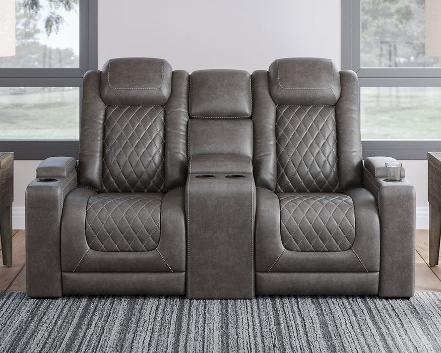 HyllMont Power Reclining Loveseat with Console - Yulissa Home Furnishings (NJ)