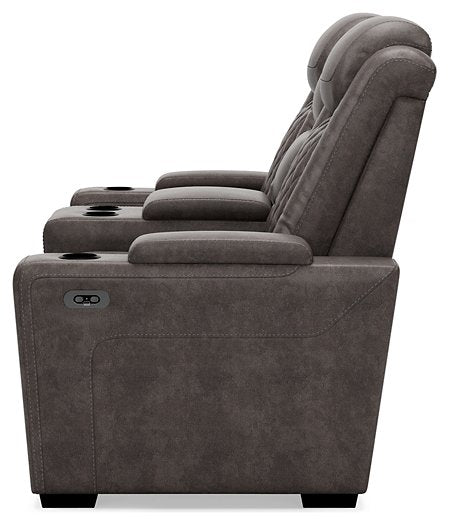 HyllMont Power Reclining Loveseat with Console - Yulissa Home Furnishings (NJ)