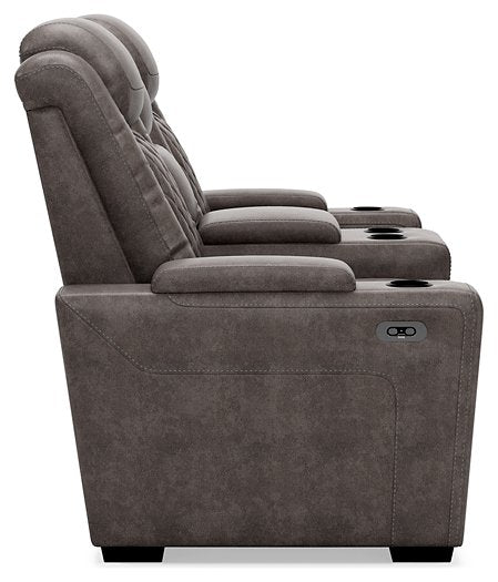 HyllMont Power Reclining Loveseat with Console - Yulissa Home Furnishings (NJ)