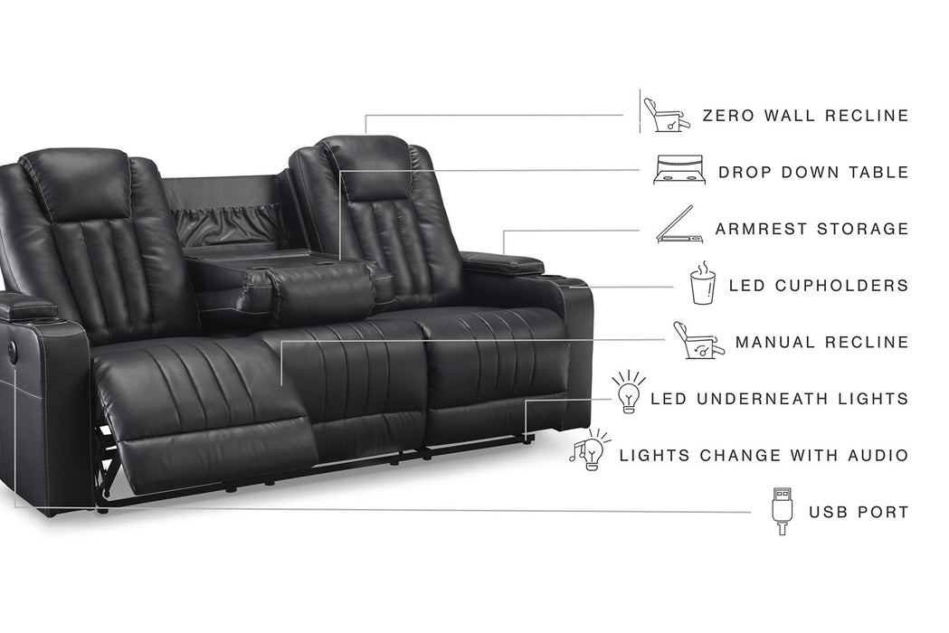 Center Point Reclining Sofa with Drop Down Table - Yulissa Home Furnishings (NJ)