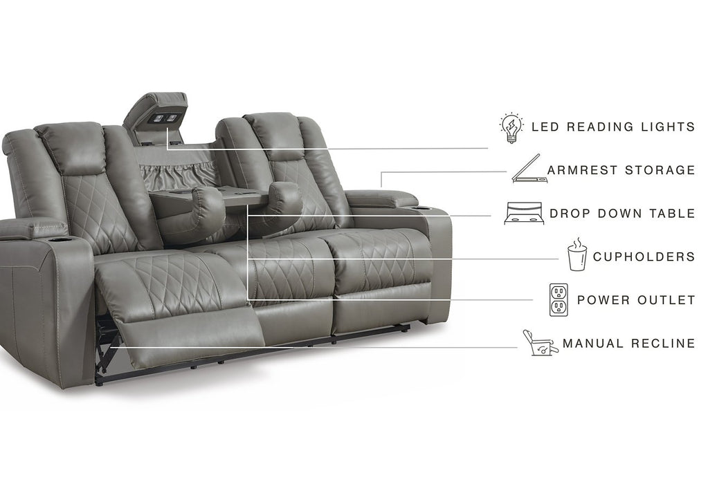 Mancin Reclining Sofa with Drop Down Table - Yulissa Home Furnishings (NJ)