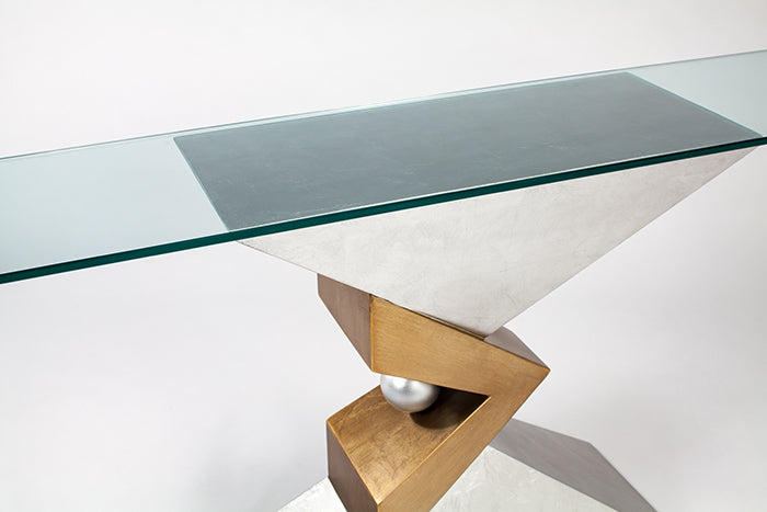 Gold and Silver Console Table with Glass SKU: CO00016