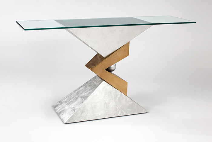 Gold and Silver Console Table with Glass SKU: CO00016