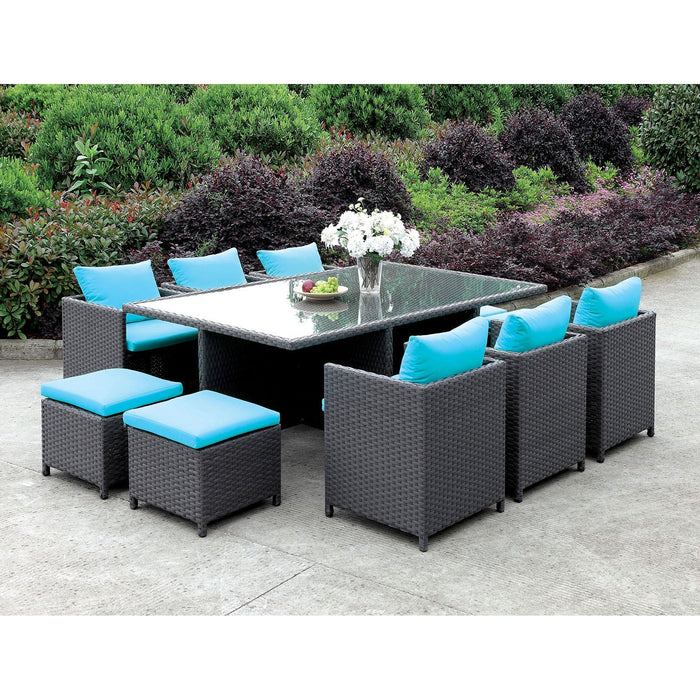 Ashanti Light Brown Wicker/Turquoise Cushion 11 Pc. Patio Dining Table Set image