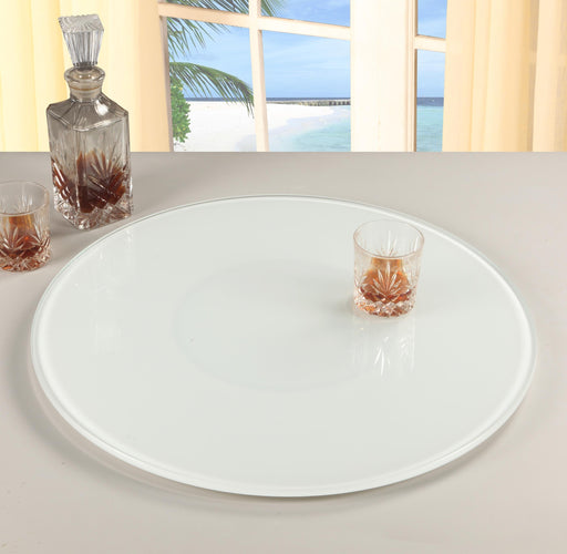 LAZY SUSAN 24" Round White Glass Lazy Susan image