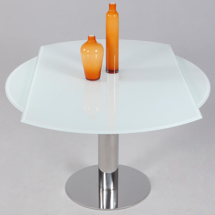 TAMI Contemporary Motion-Extendable White Glass Dining Table