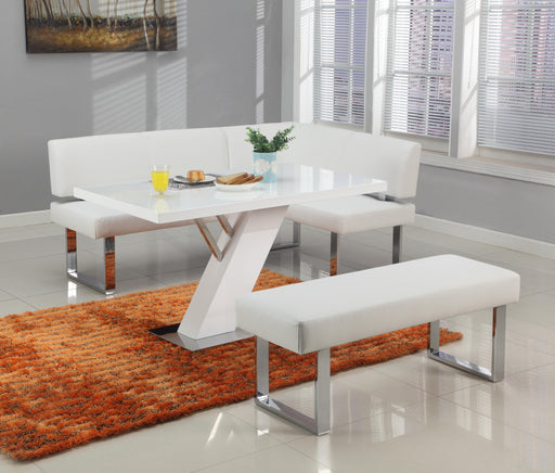 LINDEN Contemporary Dining Set w/ White Gloss Table, Upholstered Bench & Nook image