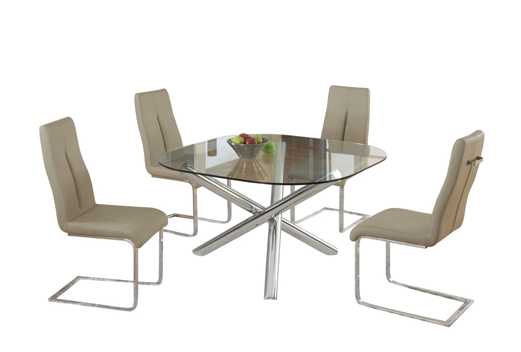 LEATRICE Dining Set w/ Glass Top Table & 4 Cantilever Chairs