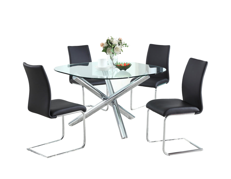 LEATRICE Dining Set w/ Glass Top Table & 4 Cantilever Chairs