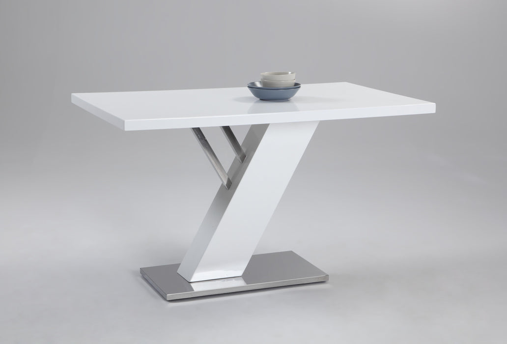 LINDEN Contemporary Dining Table w/ White Gloss Top & Y-Shaped Pedestal