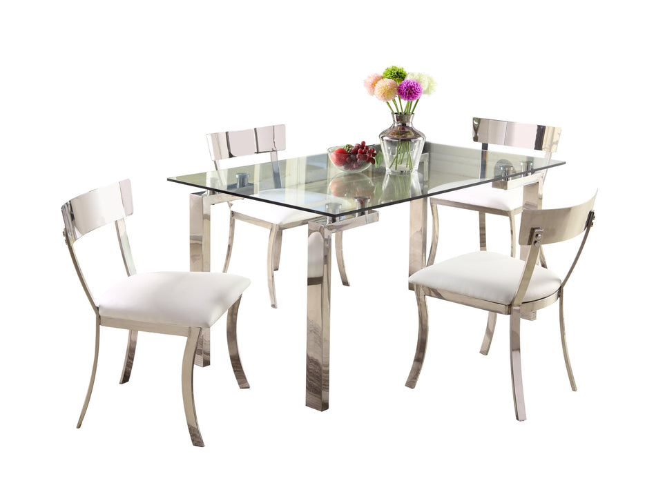 CRISTINA Contemporary Dining Set w/ Glass Table & Upholstered Chairs