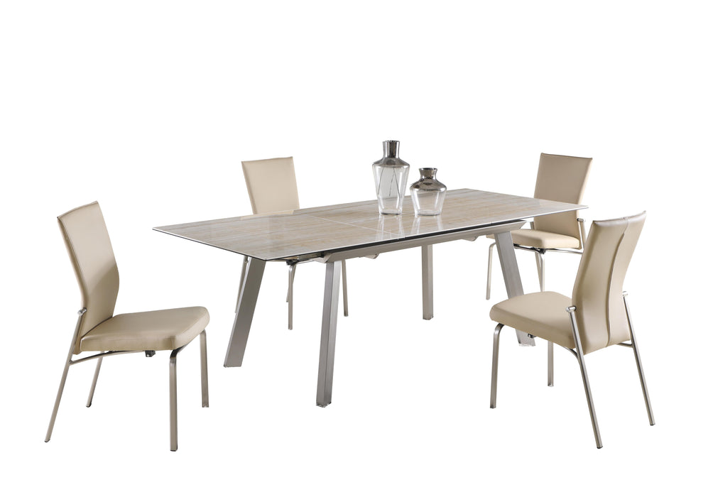 ELEANOR Contemporary Dining Set w/ Extendable Ceramic Top Table & Motion-Back Chairs