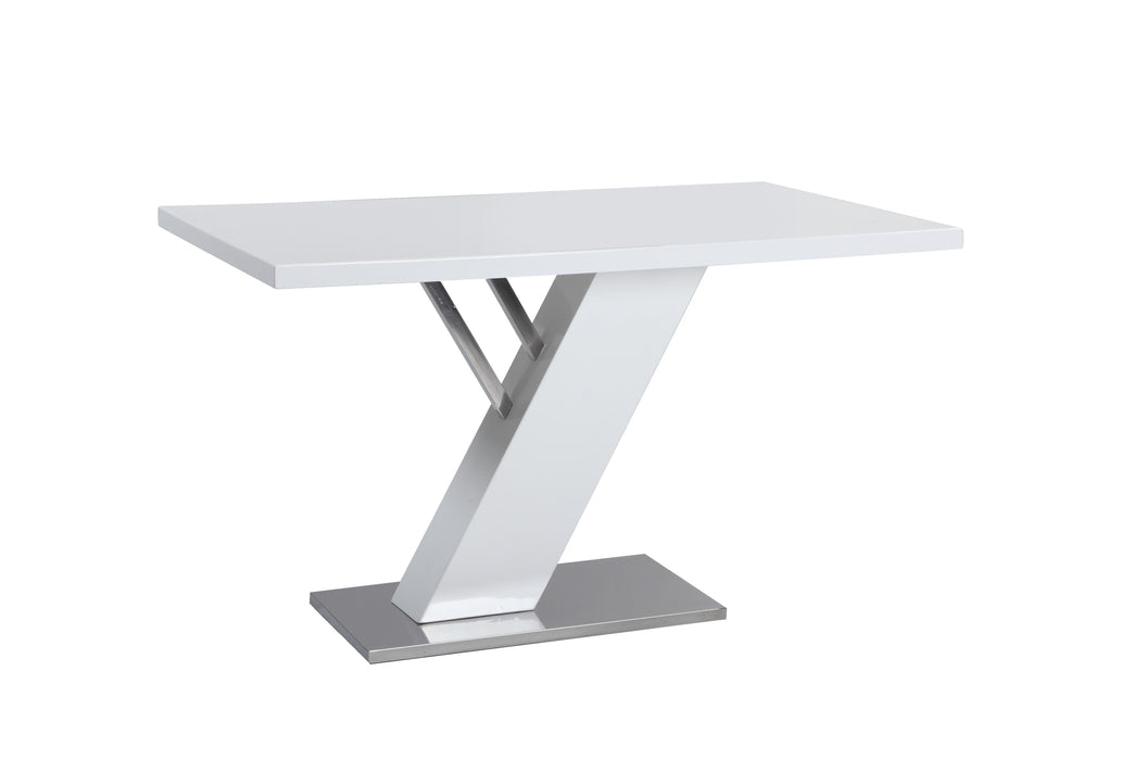 LINDEN Contemporary Dining Table w/ White Gloss Top & Y-Shaped Pedestal