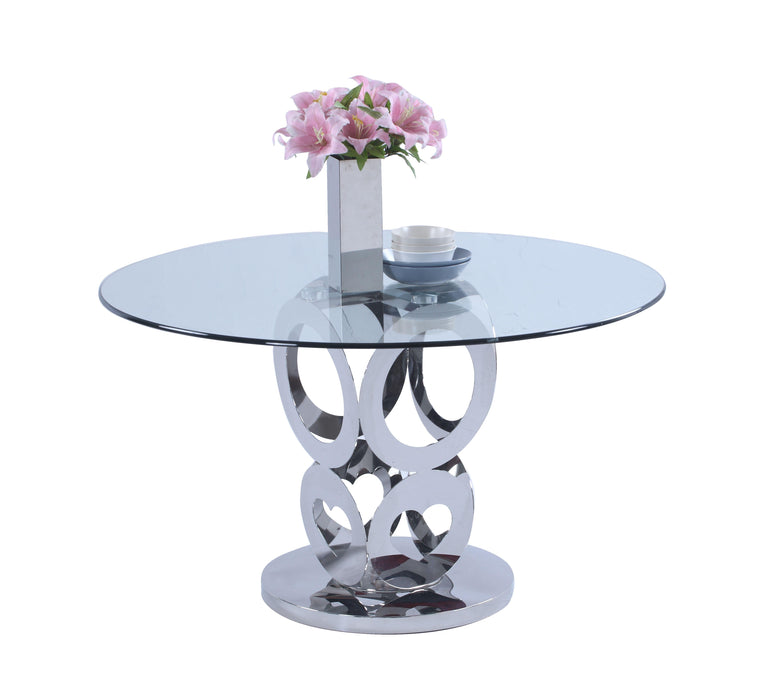 RAEGAN Round Glass Top Dining Table w/ Steel Base