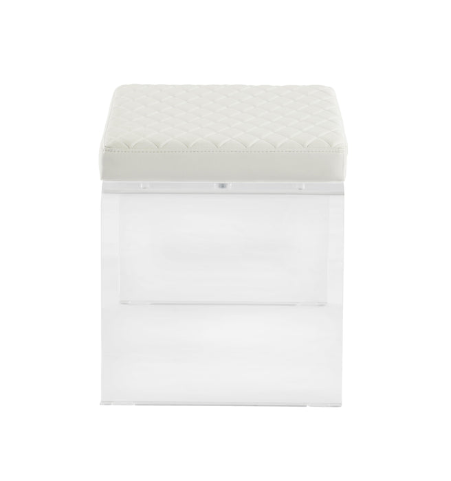 CIARA Contemporary Acrylic & White Upholstered Ottoman