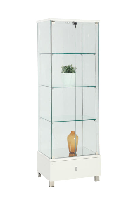 6628 CUR Contemporary Glass Curio w/ Shelves, Drawer & LED Lights