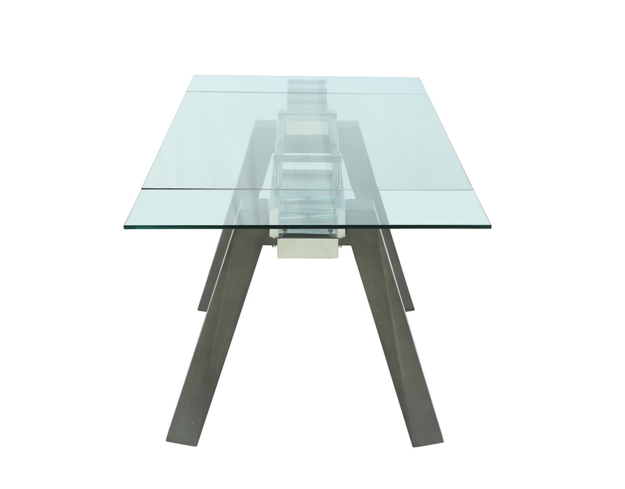 ESTHER Modern Dining Table w/ Extendable Glass Top & Solid Wood Legs