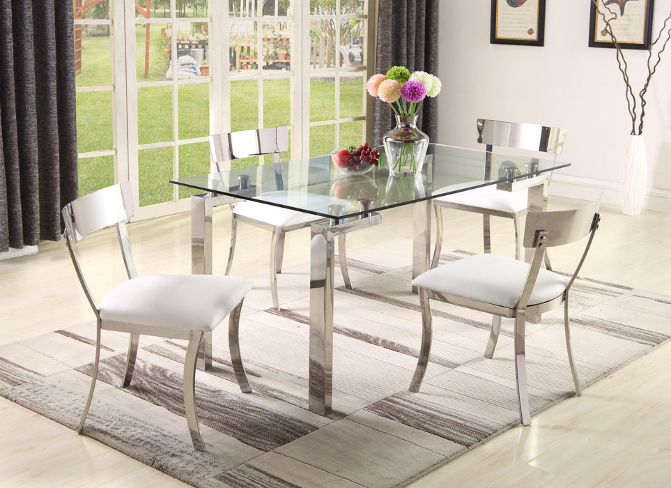 CRISTINA Contemporary Dining Set w/ Glass Table & Upholstered Chairs