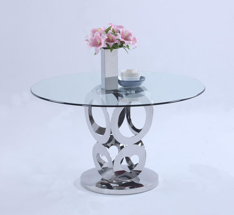 RAEGAN Round Glass Top Dining Table w/ Steel Base