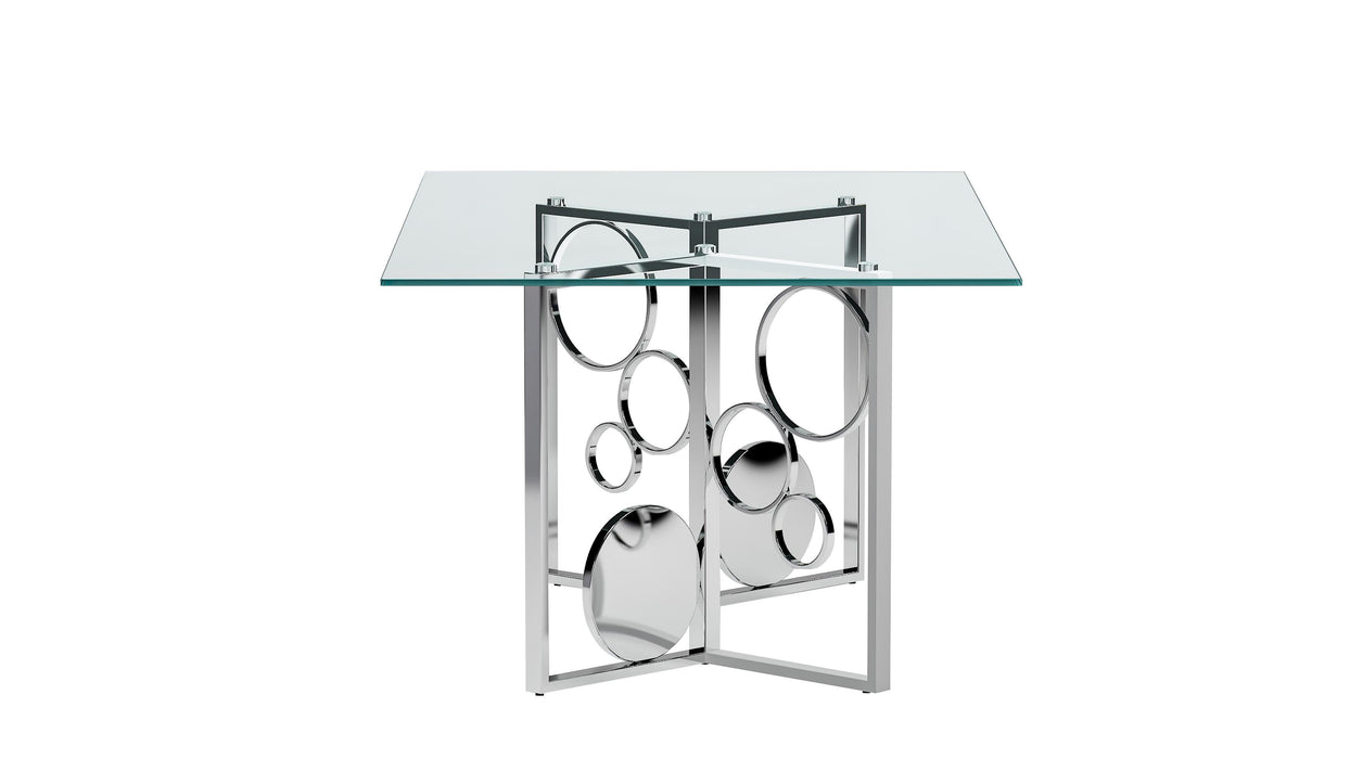 BRUNA Contemporary Glass Top Dining Table w/ Dual Steel Base Set