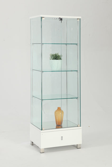 6628 CUR Contemporary Glass Curio w/ Shelves, Drawer & LED Lights