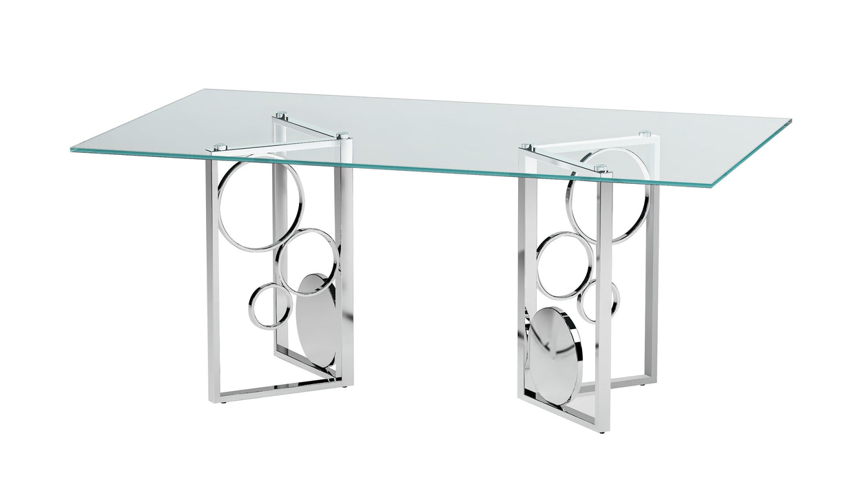 BRUNA Contemporary Glass Top Dining Table w/ Dual Steel Base Set