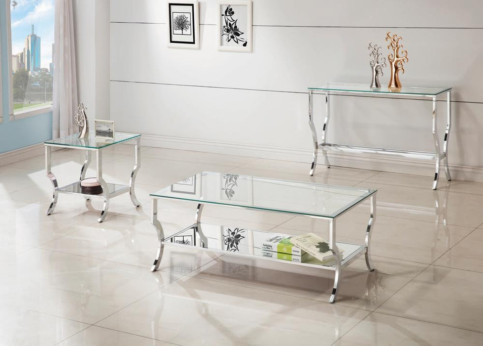 Saide Rectangular Coffee Table with Mirrored Shelf Chrome