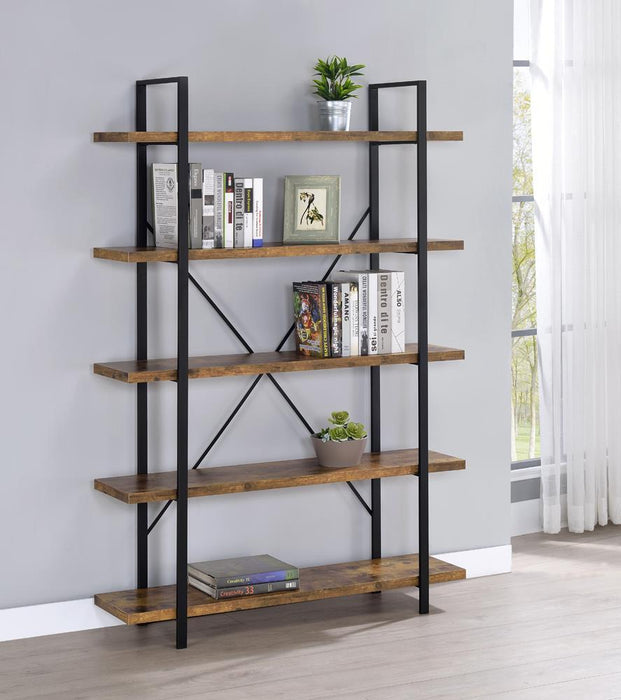 Cole 5-Shelf Bookcase Antique Nutmeg and Black