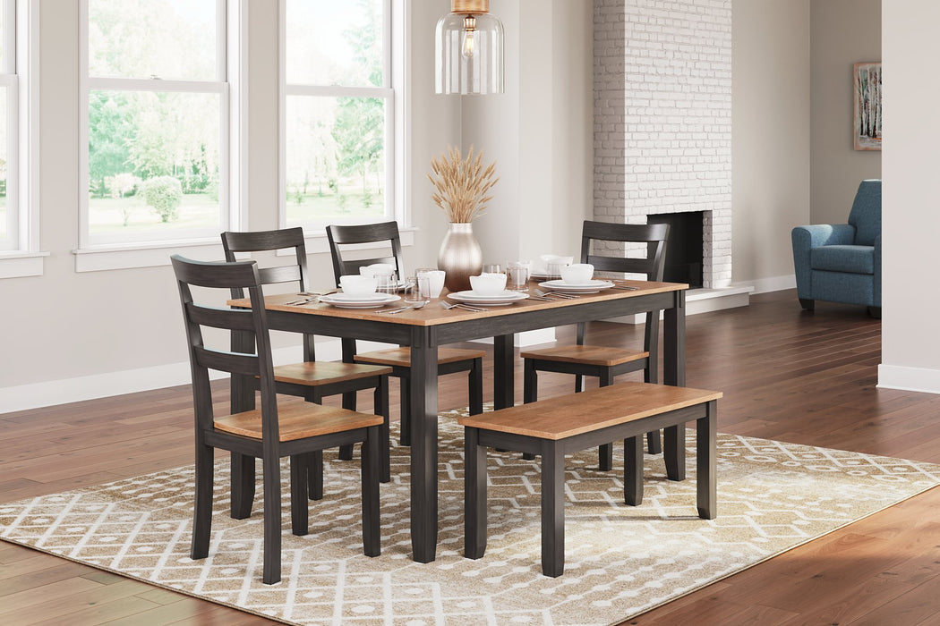 Gesthaven Dining Table with 4 Chairs and Bench (Set of 6) - Yulissa Home Furnishings (NJ)