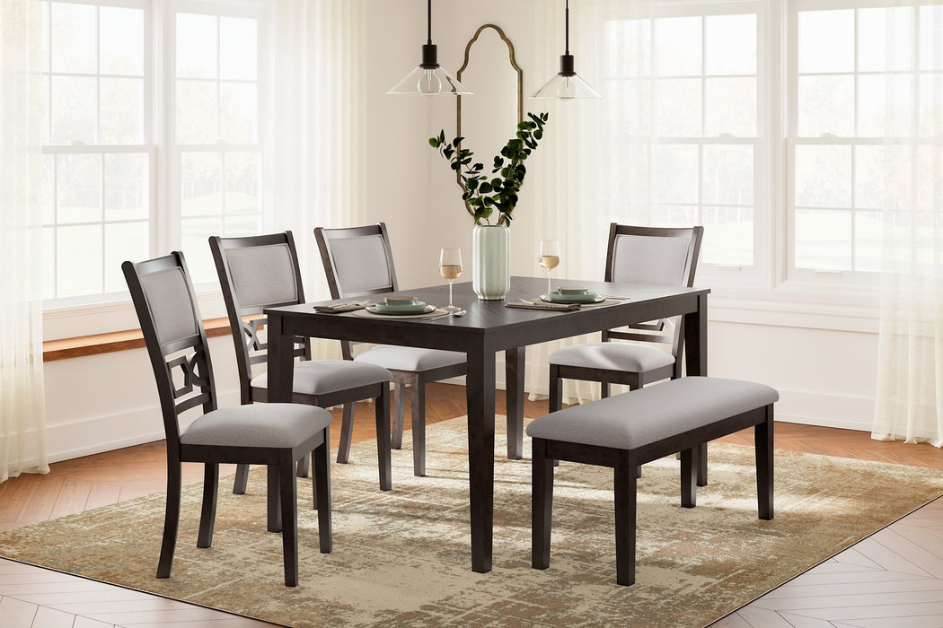 Langwest Dining Table and 4 Chairs and Bench (Set of 6) - Yulissa Home Furnishings (NJ)