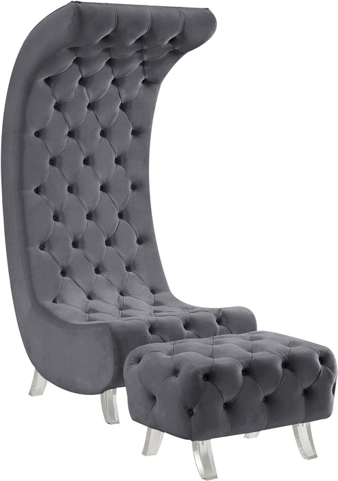 Crescent Grey Velvet Accent Chair