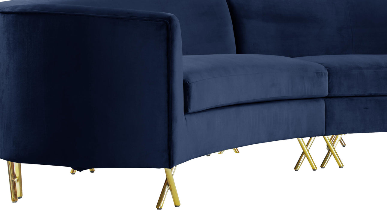 Serpentine Navy Velvet 3pc. Sectional