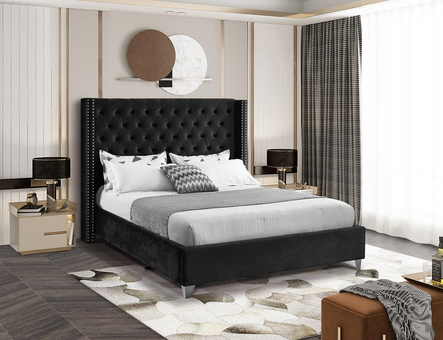 Aiden Black Velvet Queen Bed