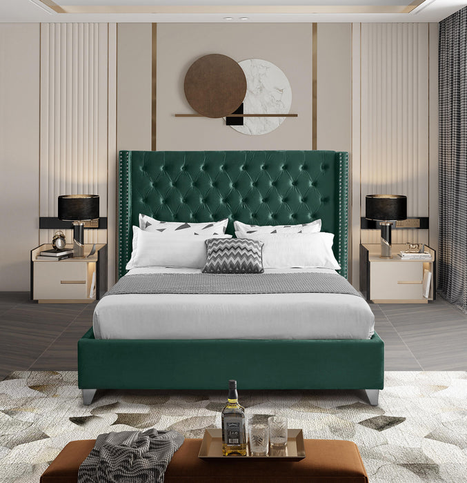 Aiden Green Velvet Queen Bed