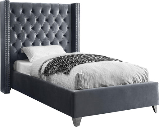 Aiden Grey Velvet Twin Bed image