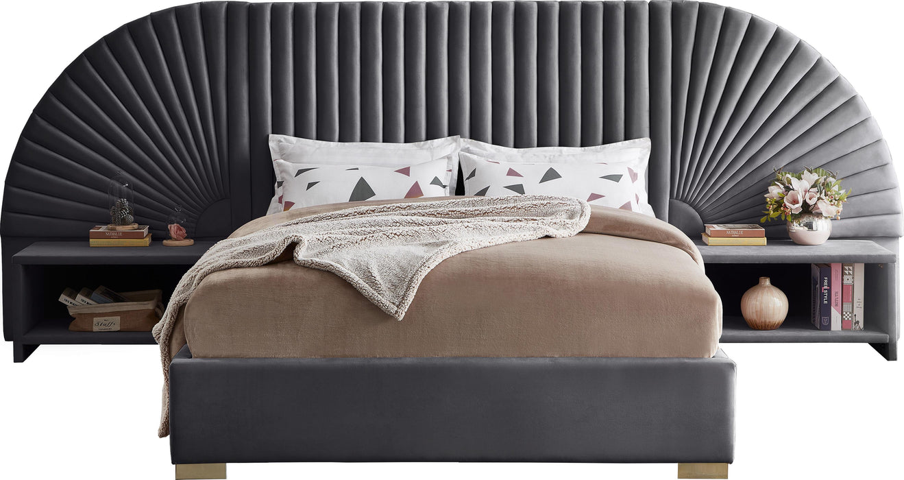 Cleo Grey Velvet King Bed (3 Boxes)