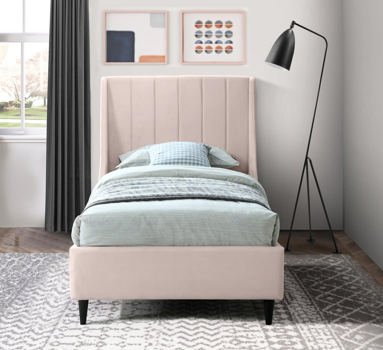 Eva Pink Velvet Twin Bed